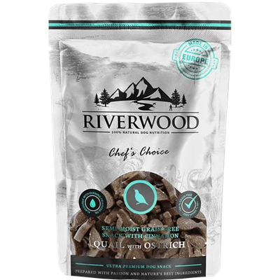 Riverwood - меки лакомства за кучета с пъдпъдък и щраус - 200 гр.
