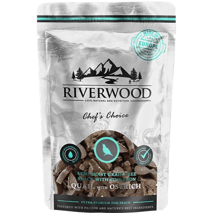 Riverwood - меки лакомства за кучета с пъдпъдък и щраус - 200 гр.