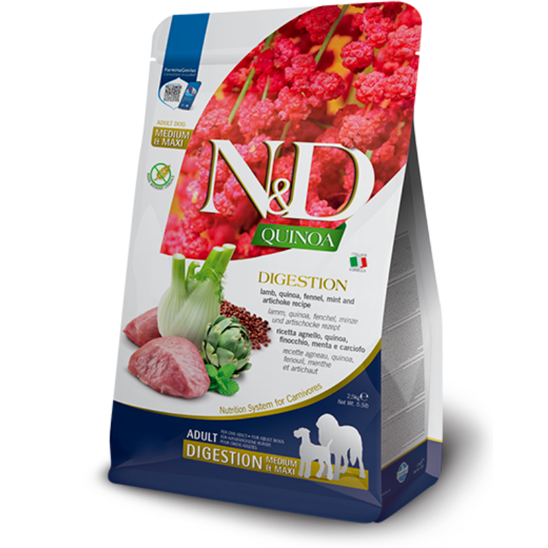 N&D Quinoa Digestion суха храна с агнешко, киноа, копър, мента и артишок