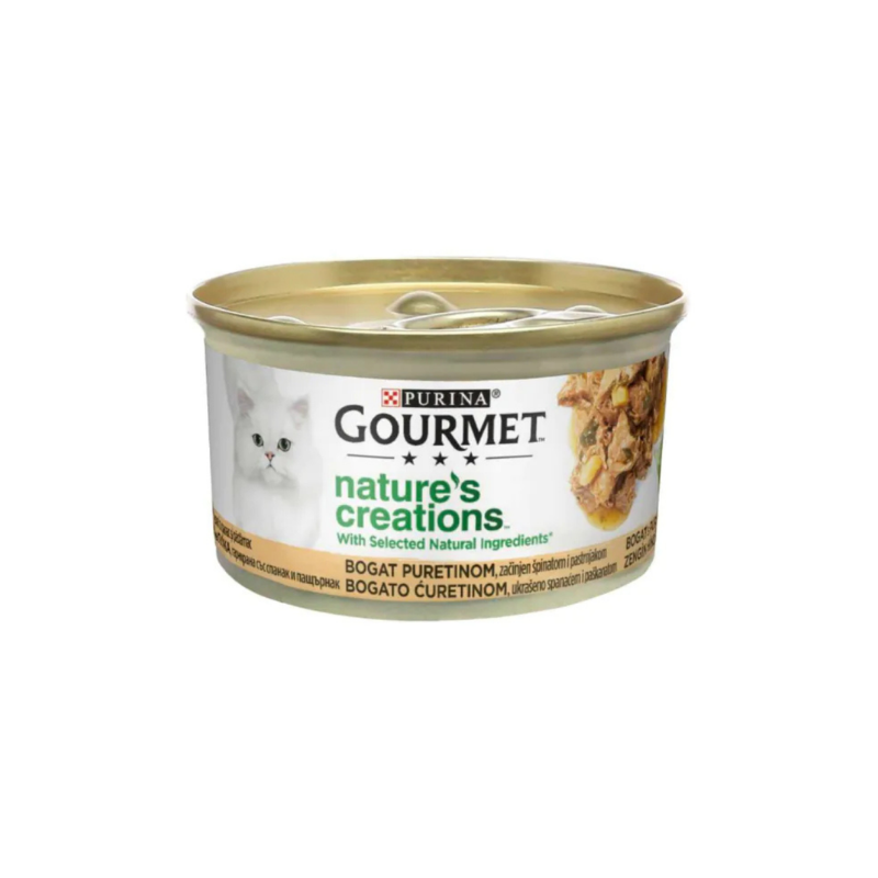 Gourmet Nature's Creations - консервирана храна за котки с пуйка и спанак - 6 броя х 85 гр.