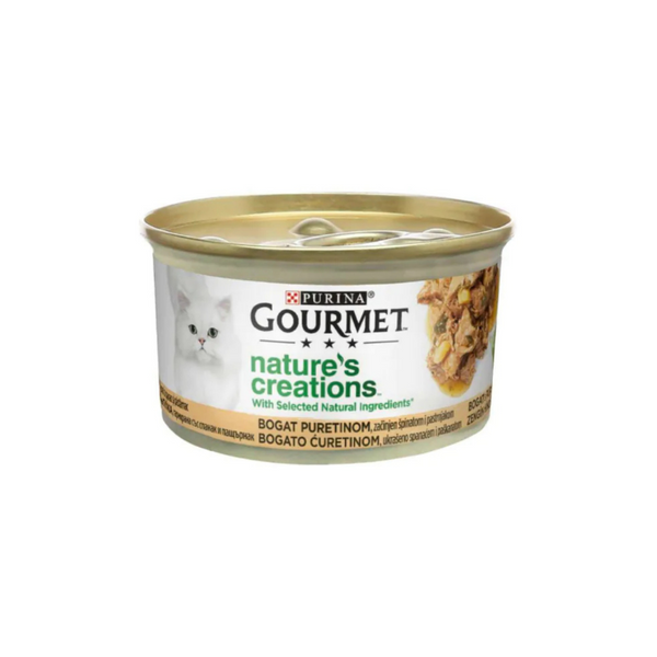 Gourmet Nature's Creations - консервирана храна за котки с пуйка и спанак - 6 броя х 85 гр.