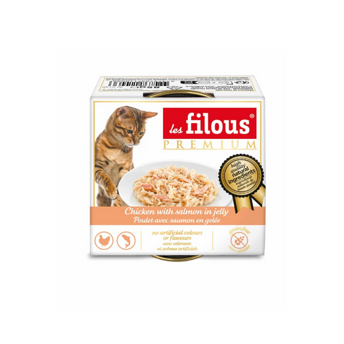 Les Filous - пастет за котки късчета пиле със сьомга в желе - 6 броя x 85 гр.