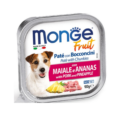 Monge Fruit - паучове за кучета със свинско и ананас - 6 броя x 100 гр.