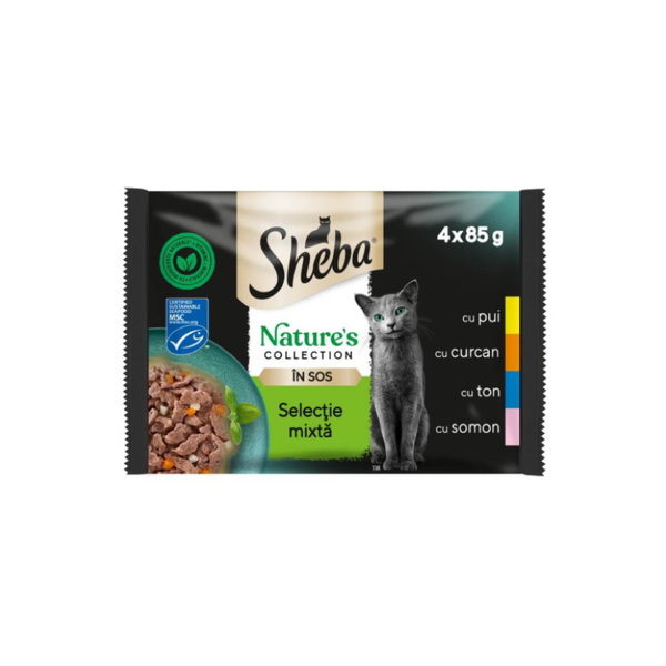 Sheba - паучове за котки микс Месни ,птиче и риба в сос - 6 броя x 4x85 гр.