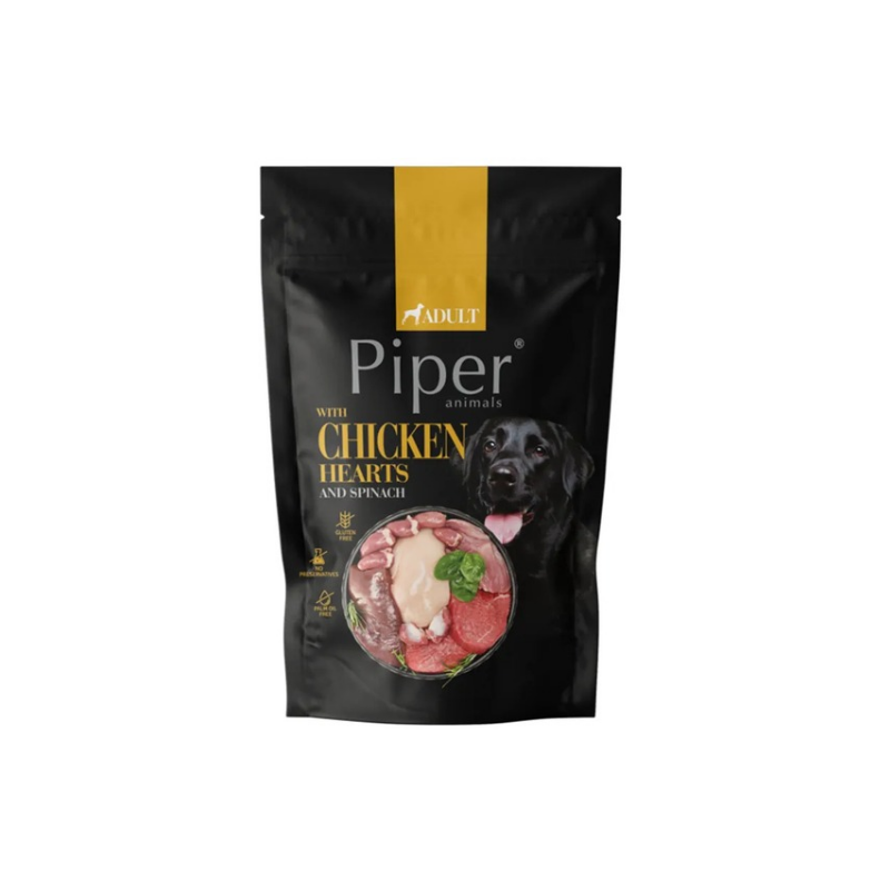 Piper Adult - пауч за кучета с пилешки сърца и спанак - 6 броя х 500 гр.