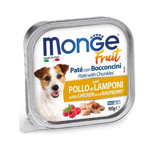 Monge Fruit - пастет за кучета с пилешко и малини - 6 броя x 100 гр.