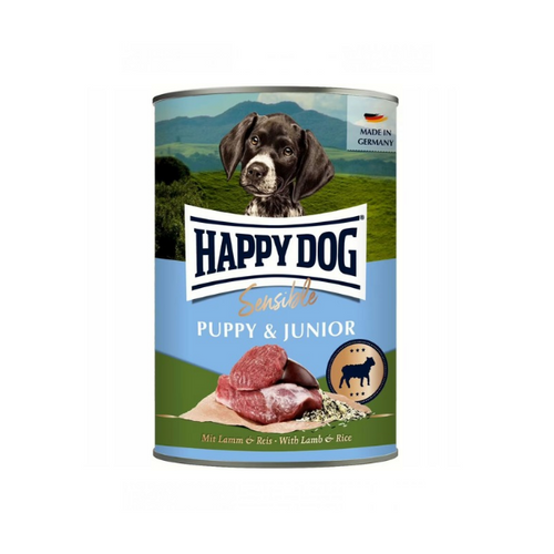 Happy Dog - консервирана храна за подрастващи кучета с агнешко и ориз - 6 броя x 400 гр.