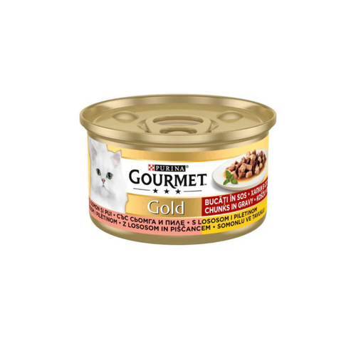 Gourmet Gold - консервирана храна за котки с пиле и сьомга - 6 броя х 85 гр.