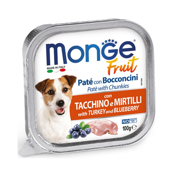 Monge Fruit - пастет за кучета с пуешко и боровинки- 6 броя x 100 гр.