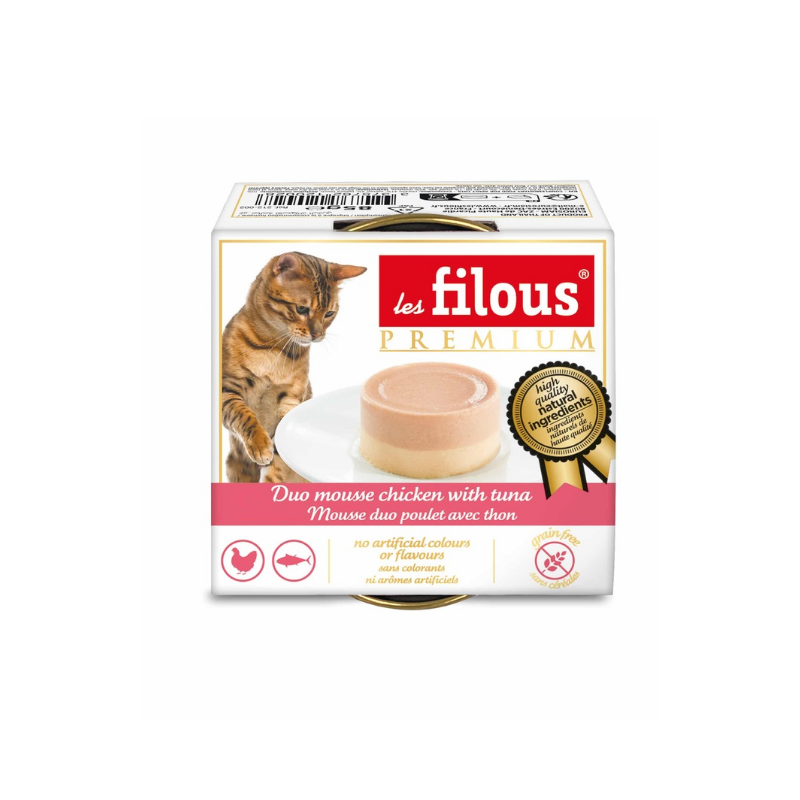 Les Filous - двоен мус за котки с пилешко месо и риба тон - 6 броя x 85 гр.
