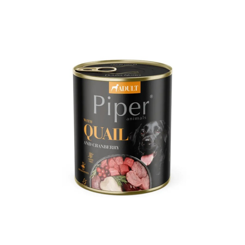 Piper Adult - консервирана храна за кучета с пъдпъдък и боровинки - 6 броя х 400 гр.