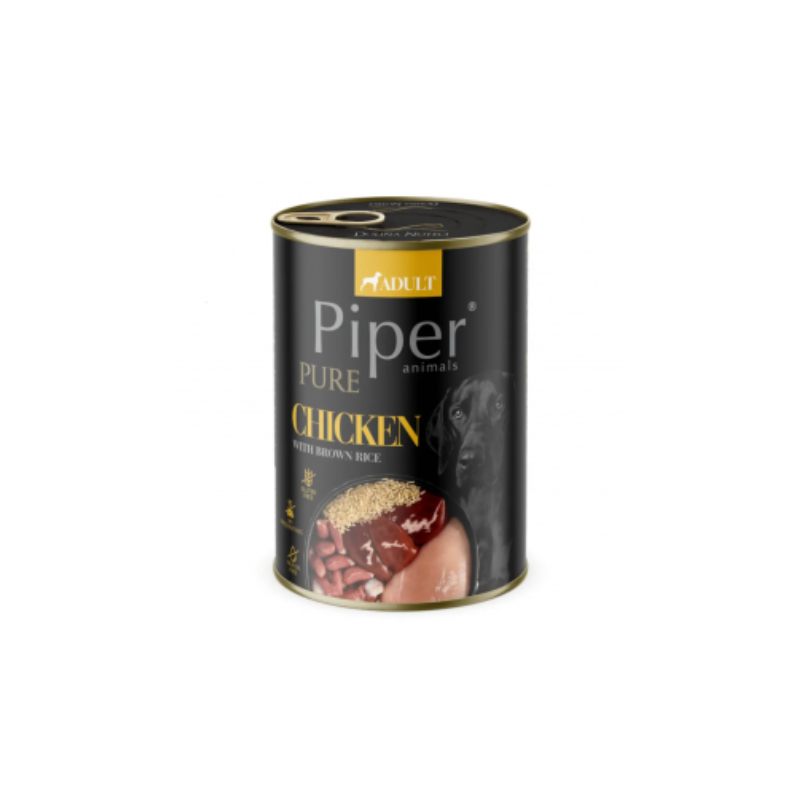 Piper Adult - консервирана храна за кучета с пилешко и кафяв ориз - 6 броя х 400 гр.