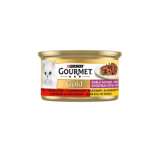 Gourmet Gold - консервирана храна за котки с говеждо и пилешко - 6 броя х 85 гр.