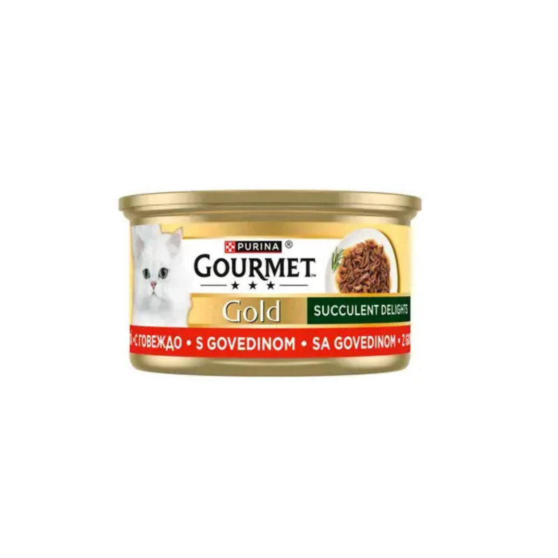 Gourmet Gold - консервирана храна за котки с говеждо - 6 броя х 85 гр.