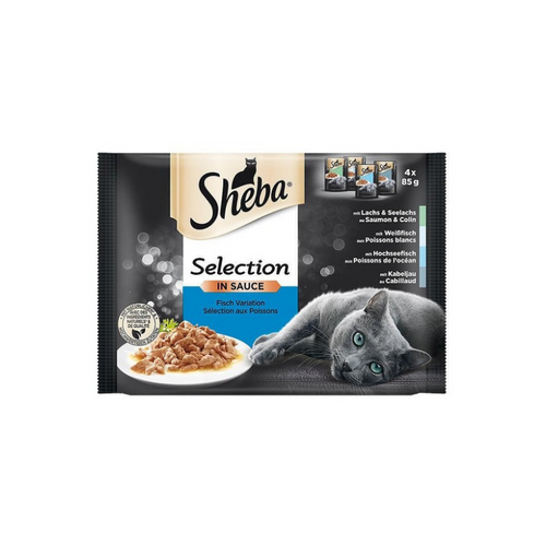 Sheba - паучове за котки рибно меню в сос грейви - 6 броя x 4x85 гр.