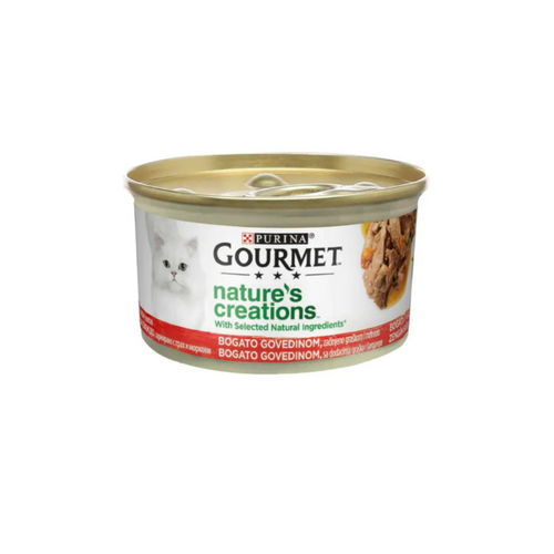Gourmet Nature's Creations - консервирана храна за котки с говеждо и грах - 6 броя х 85 гр.