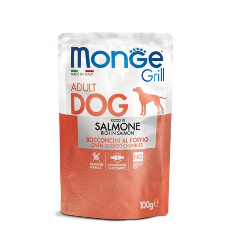 Monge Grill - паучове за кучета със сьомга - 6 броя x 100 гр.