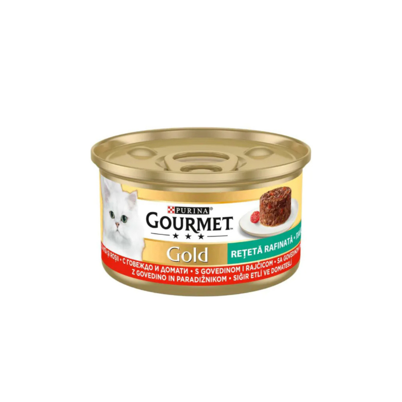 Gourmet Gold - консервирана храна за котки с говеждо и домати - 6 броя х 85 гр.