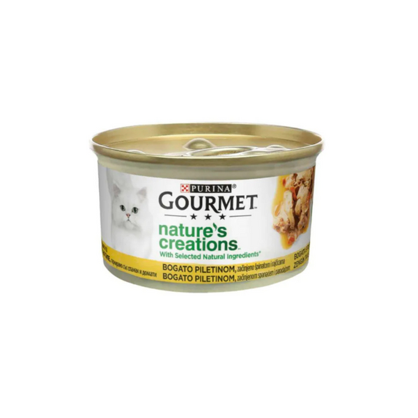 Gourmet Nature's Creations - консервирана храна за котки пиле със спанак и домати - 6 броя х 85 гр.