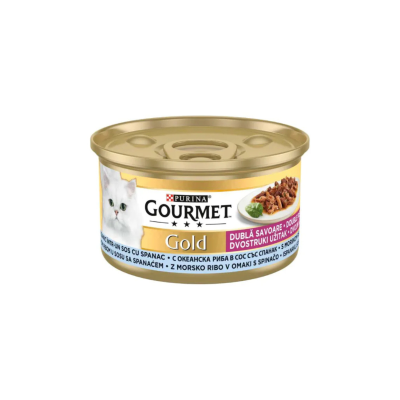 Gourmet Gold - консервирана храна за котки с океанска риба и спанак - 6 броя х 85 гр.