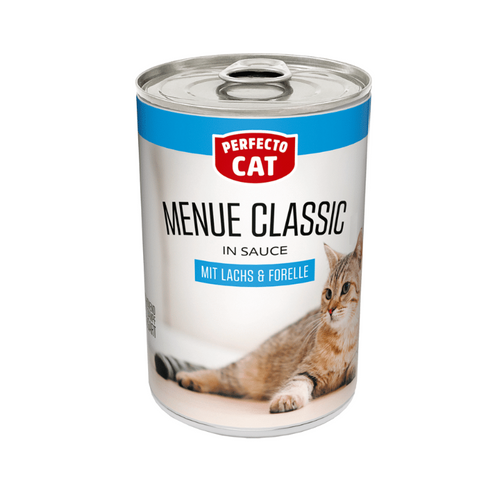 Perfecto Cat -  Консервирана храна за котки със сьомга и пъстърва - 6 броя x 400 гр.