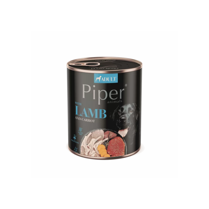 Piper Adult - консервирана храна за кучета с агнешко, морков и розмарин - 6 броя х 800 гр.