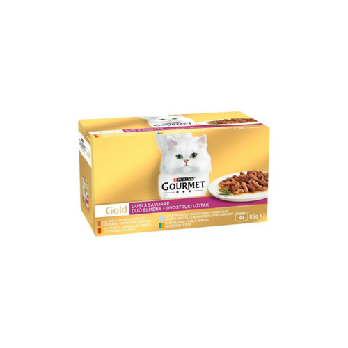Gourmet Gold - консервирана храна за котки двойно удоволствие асортимент - 6 броя х 4х85 гр.