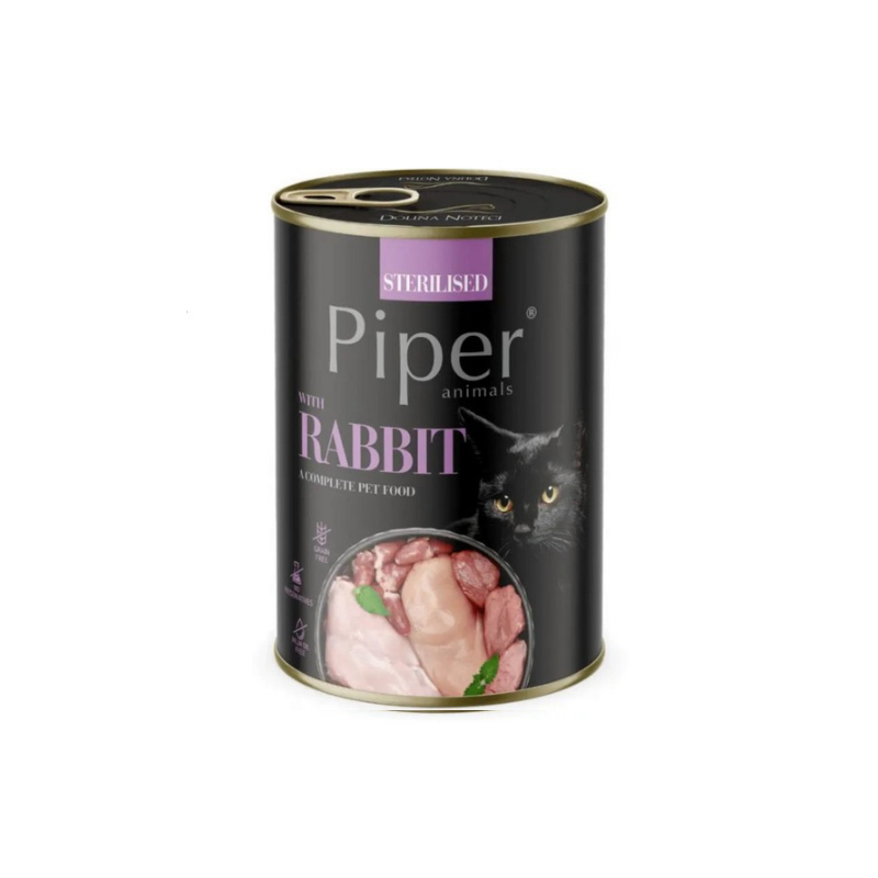 Piper Cat - консервирана храна за кастрирани котки със заешко - 6 броя х 400 гр.