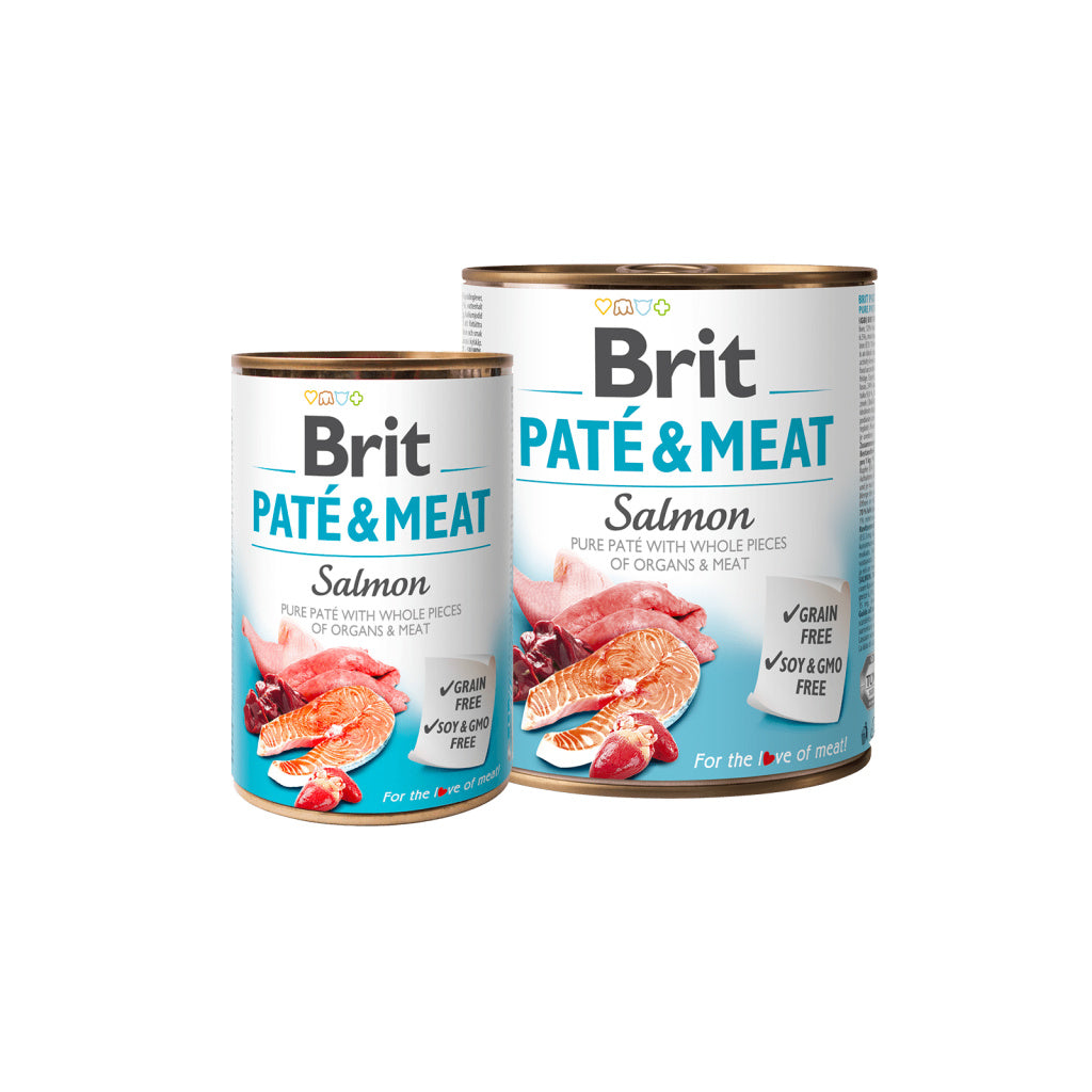 Brit PATÉ & MEAT - консервирана храна за кучета със сьомга - 6 броя х 400 гр. или 6 броя х 800 гр.