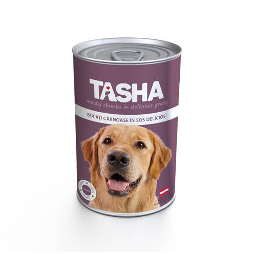 Tasha - консервирана храна за кучета с дроб - 6 броя х 415 гр. или 6 броя х 1240 гр.