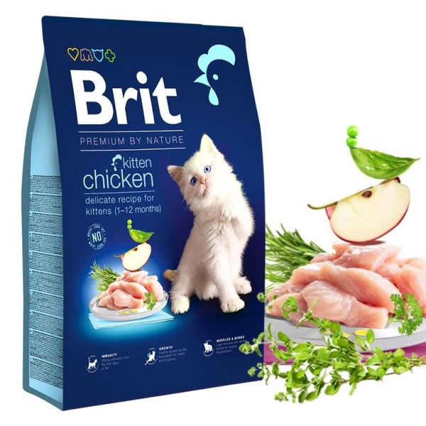 Brit Premium - суха храна за подрастващи котки, бременни и кърмещи котки с пилешко и дробчета - 8 кг.
