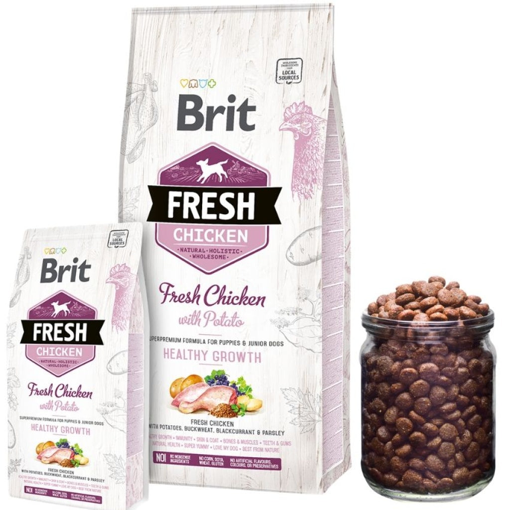 Brit Fresh - суха храна за подрастващи кучета с прясно пилешко месо и картофи